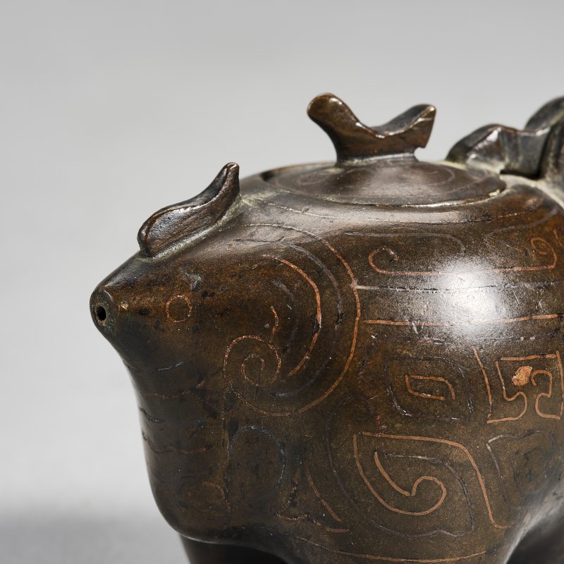 清  铜错银丝天鸡水注 - 图10
