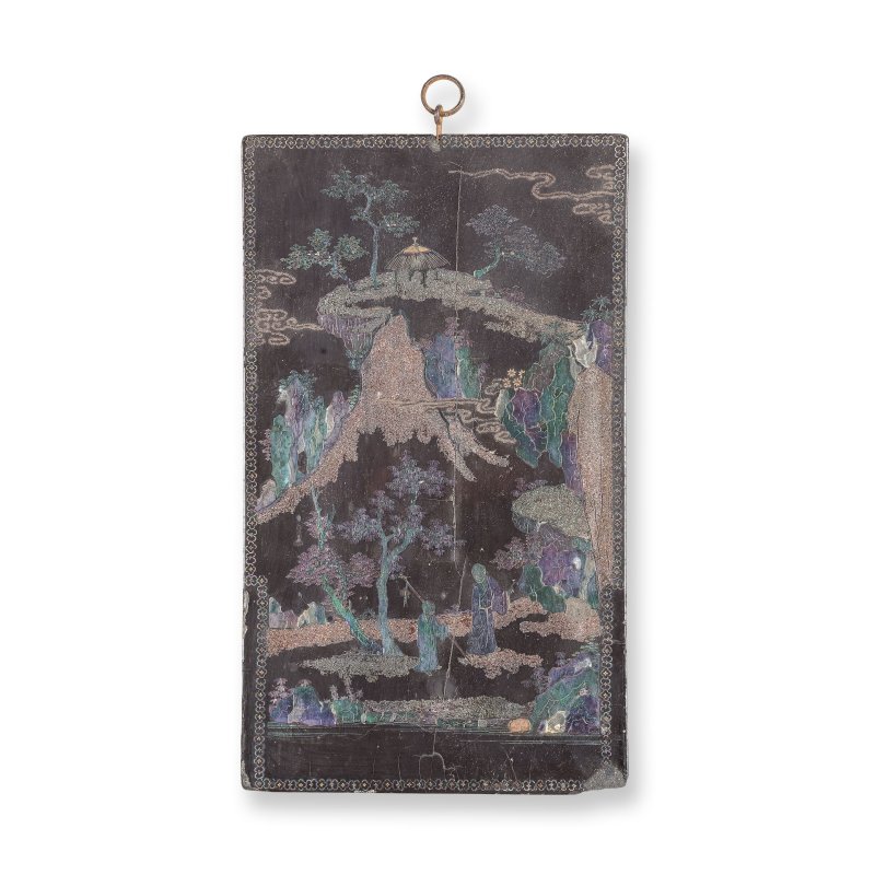 康熙及十九世紀 黑漆嵌螺鈿屏、彩漆屏及外銷畫五幅 | A MOTHER-OF-PEARL LACQUER PANEL, A COROMANDEL LACQUER PANEL AND FIVE EXPORT PAINTINGS - 图3