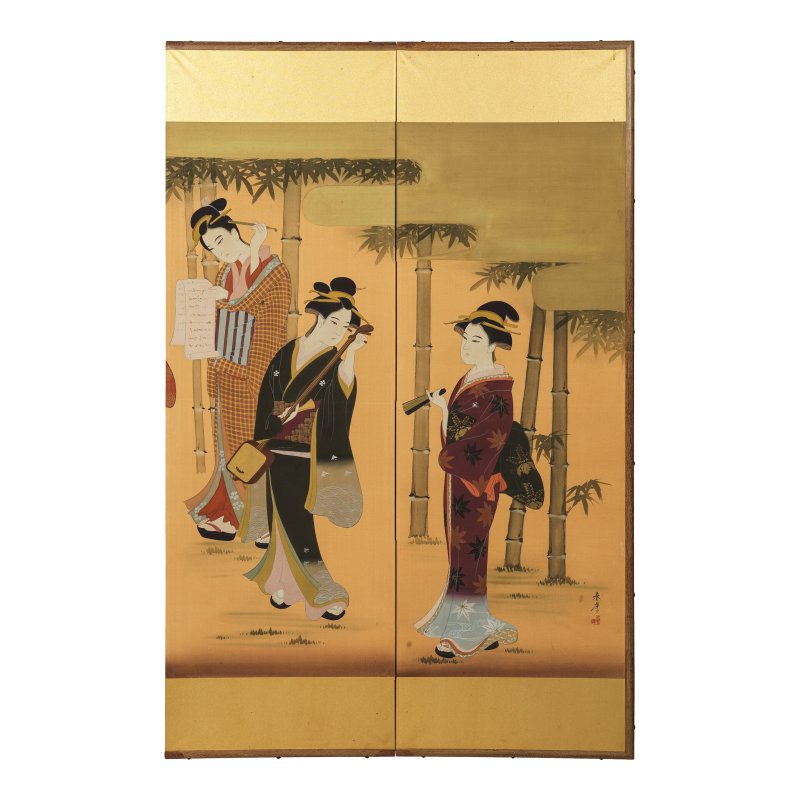 阿部春峰 昭和時代 四扇屏風 設色絹本 | ABE SHUNPO (1877–1956) - 图3