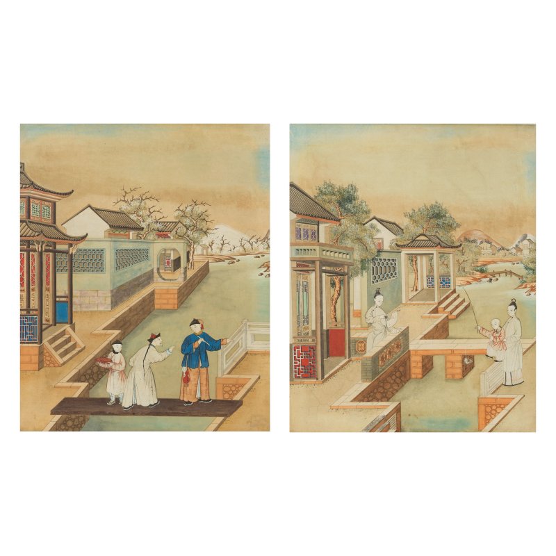 中國畫家 河畔景致 水粉紙本 裝框 十八世紀 | CHINESE ARTIST - 图1