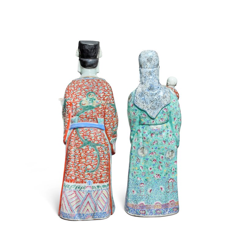 民國 粉彩福祿像兩件 | TWO FAMILLE ROSE FIGURES OF LU XING AND FU XING - 图2