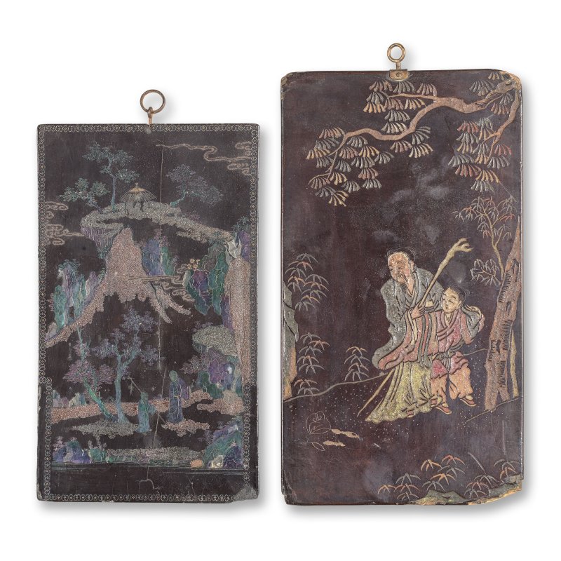 康熙及十九世紀 黑漆嵌螺鈿屏、彩漆屏及外銷畫五幅 | A MOTHER-OF-PEARL LACQUER PANEL, A COROMANDEL LACQUER PANEL AND FIVE EXPORT PAINTINGS - 图5