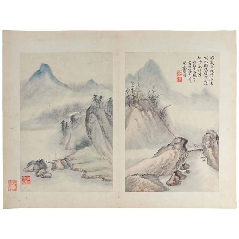 劉二提 風景圖 冊頁十六開 水墨紙本 | LIU ZHUN - 图3