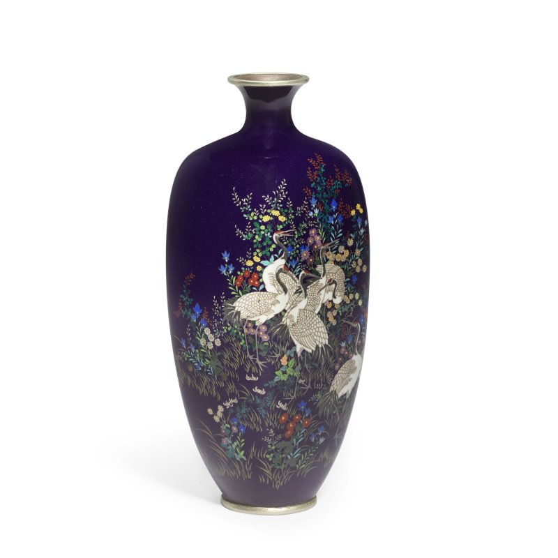 明治時代 七寶燒鶴紋瓶 | A CLOISONNÉ ENAMEL 'CRANE' VASE
