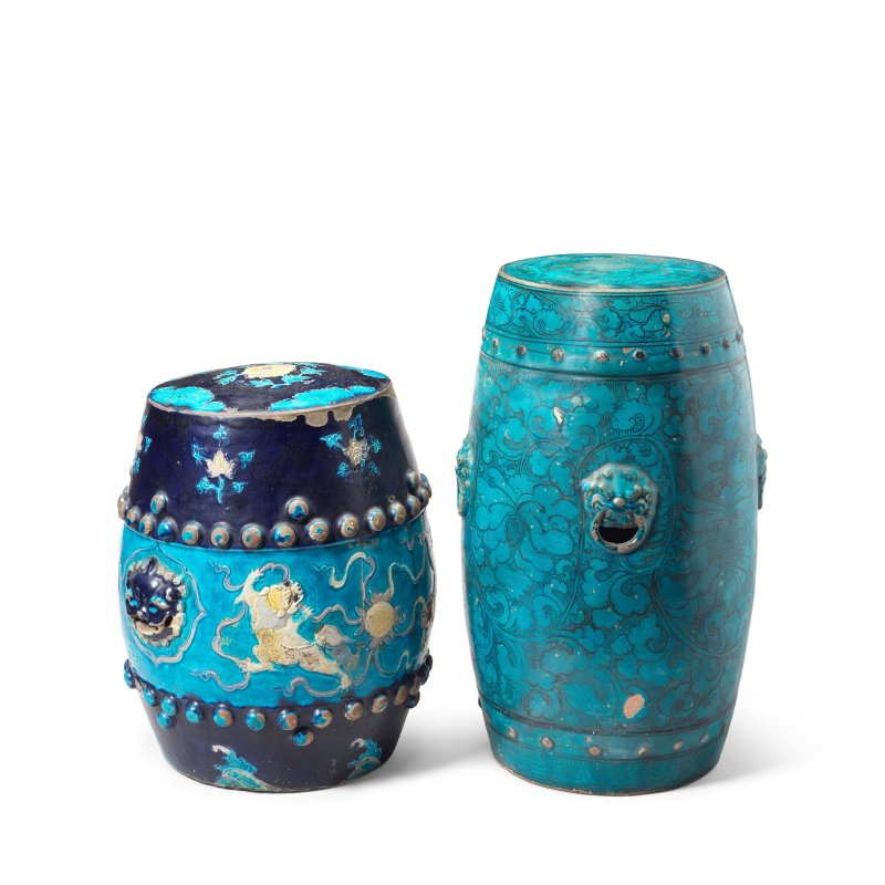 明 磁州窯孔雀藍釉花卉紋鼓凳及琺華鼓凳 | A PAINTED AND TURQUOISE-GLAZED 'CIZHOU' GARDEN SEAT AND A FAHUA GARDEN SEAT - 图2
