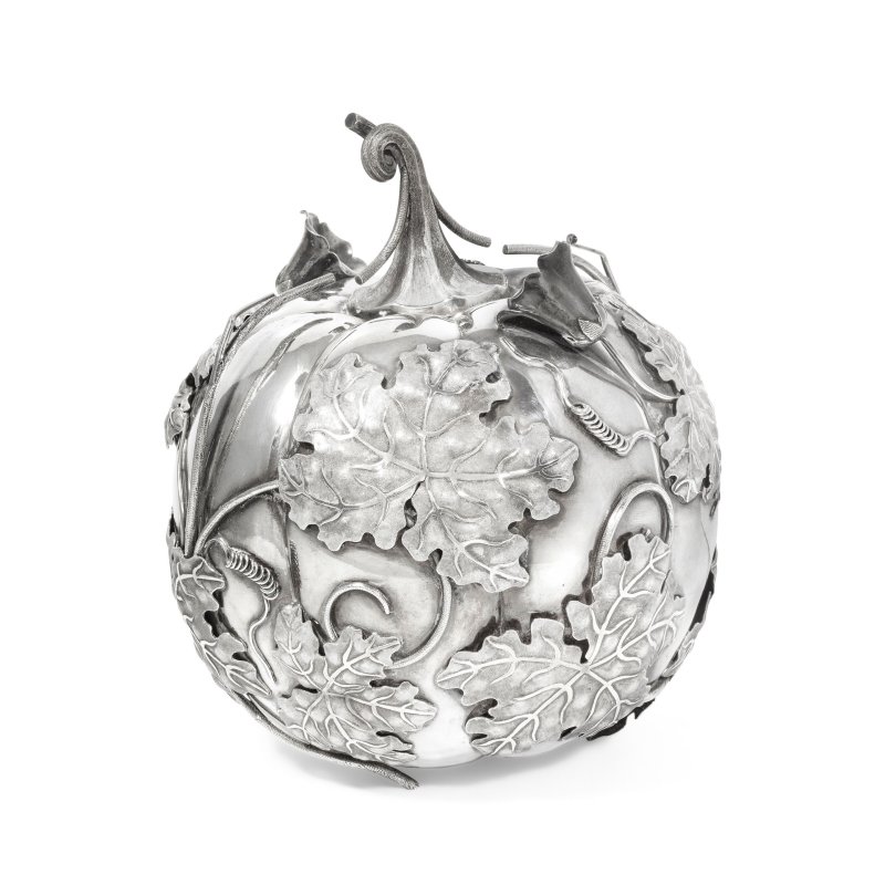 十九世紀 外銷銀瓜形茶罐及蓋 | A CHINESE EXPORT SILVER 'PUMPKIN' TEA CADDY AND COVER - 图1