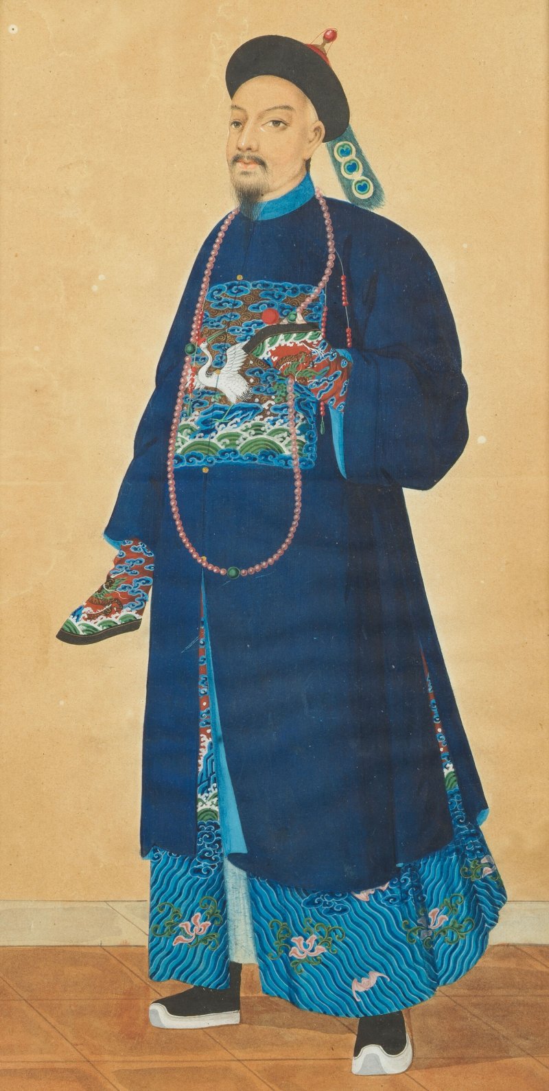 康熙及十九世紀 黑漆嵌螺鈿屏、彩漆屏及外銷畫五幅 | A MOTHER-OF-PEARL LACQUER PANEL, A COROMANDEL LACQUER PANEL AND FIVE EXPORT PAINTINGS - 图7