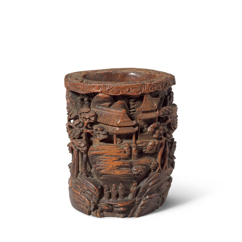 十九世紀 竹雕山景圖筆筒 | A CARVED BAMBOO 'MOUNTAINOUS LANDSCAPE' BRUSH POT, BITONG - 图4