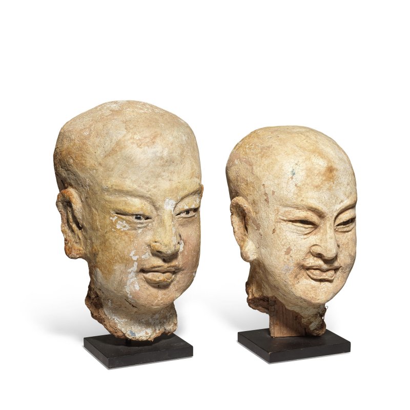 元 泥塑羅漢首兩件 | TWO PLASTER MODELS OF LUOHAN HEADS - 图1