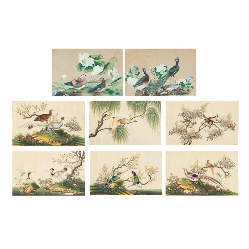 中國畫家 十九世紀 鳥圖一組八幅 水粉通草畫 | CHINESE ARTIST (19TH CENTURY)