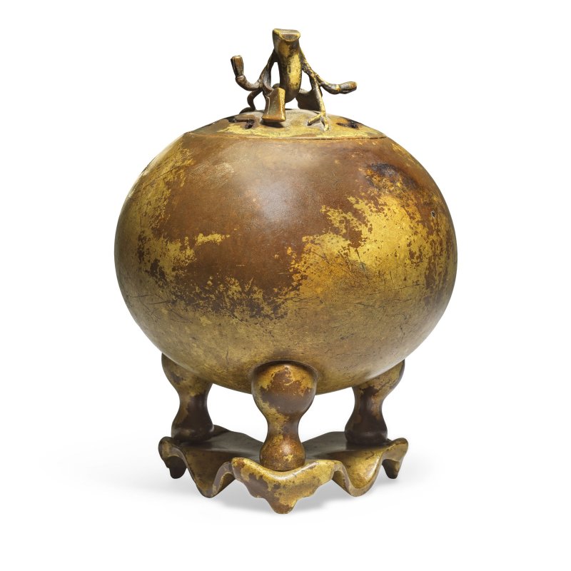 二十世紀 局部鎏金香爐 | A PARCEL-GILT INCENSE BURNER, COVER AND STAND