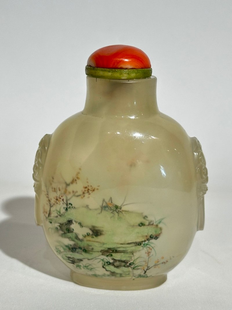 二十世紀 王習三作 瑪瑙內畫「蟋蟀」鼻煙壺 | AN INSIDE PAINTED AGATE 'CRICKET' SNUFF BOTTLE - 图8