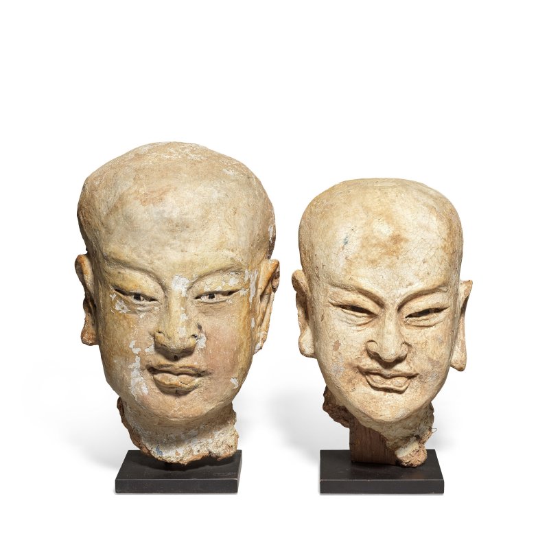 元 泥塑羅漢首兩件 | TWO PLASTER MODELS OF LUOHAN HEADS - 图2