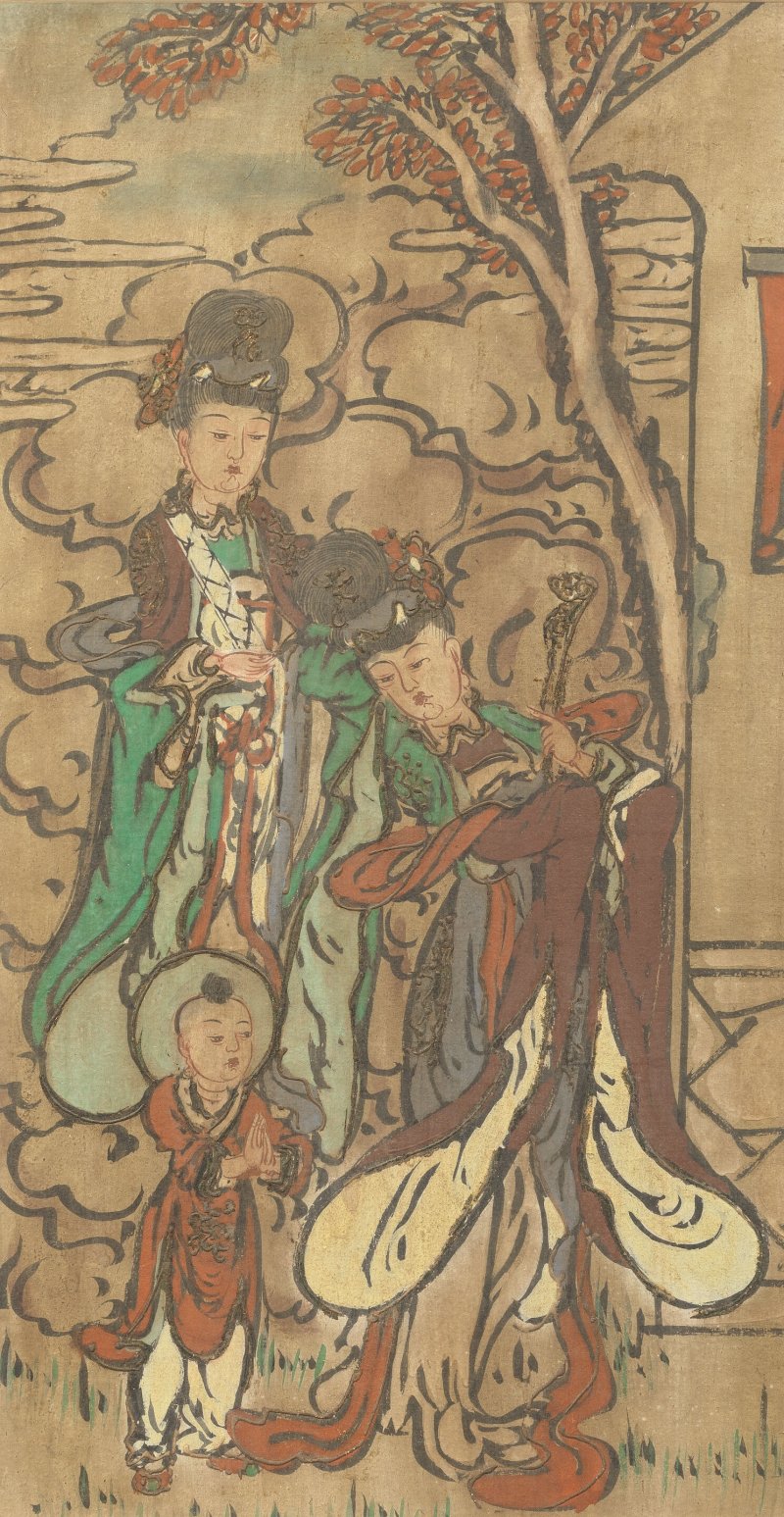 明或更晚 彩繪仙人壁畫屏兩件 | TWO PAINTED FRESCO PANELS DEPICTING FEMALE DEITIES - 图3