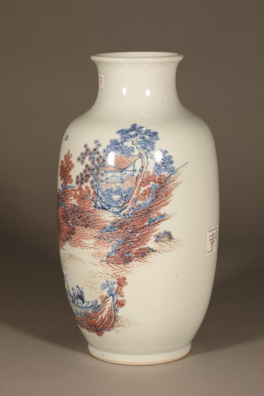 清 青花釉里红山水人物灯笼瓶 - 图4