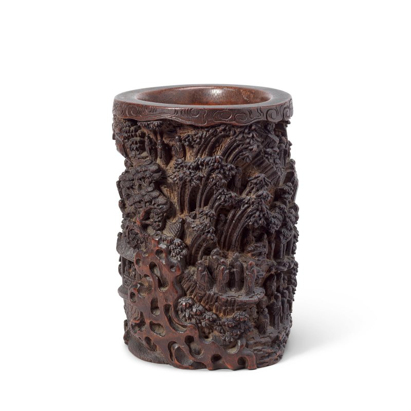 清晚期/二十世紀 竹雕士大夫圖筆筒 | A CARVED BAMBOO BRUSH POT, BITONG - 图2
