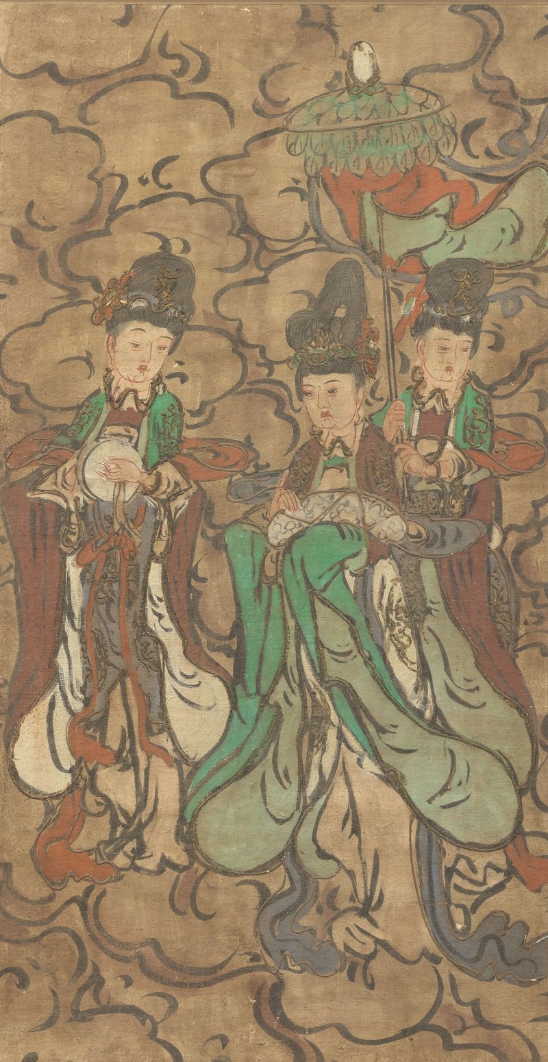 明或更晚 彩繪仙人壁畫屏兩件 | TWO PAINTED FRESCO PANELS DEPICTING FEMALE DEITIES - 图4