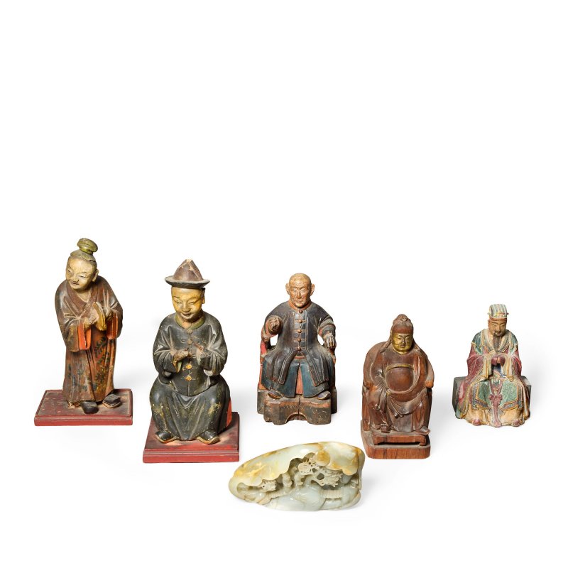 十八/十九世紀及更晚 人像五件及玉雕山子一件 | FIVE CARVED FIGURES AND A JADE BOULDER CARVING