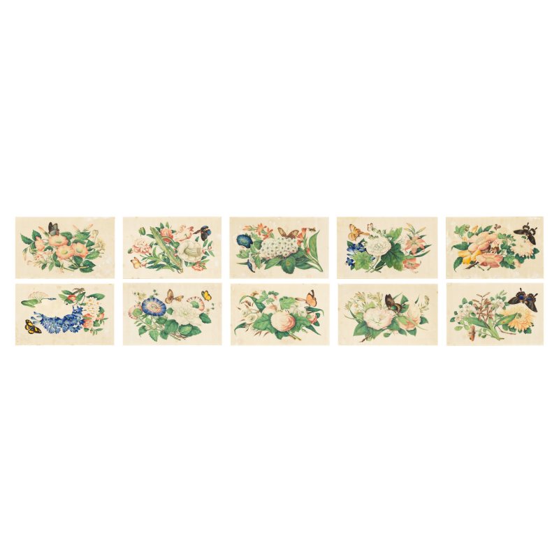 中國畫家 十九世紀 花卉蝴蝶圖一組十幅 水粉通草畫 | CHINESE ARTIST (19TH CENTURY)
