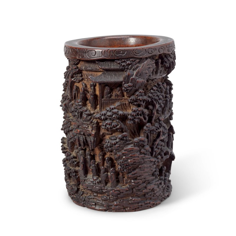 清晚期/二十世紀 竹雕士大夫圖筆筒 | A CARVED BAMBOO BRUSH POT, BITONG - 图3