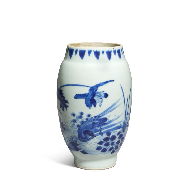 清順治 青花蓮池紋罐 | A BLUE AND WHITE 'LOTUS POND' JAR - 图1