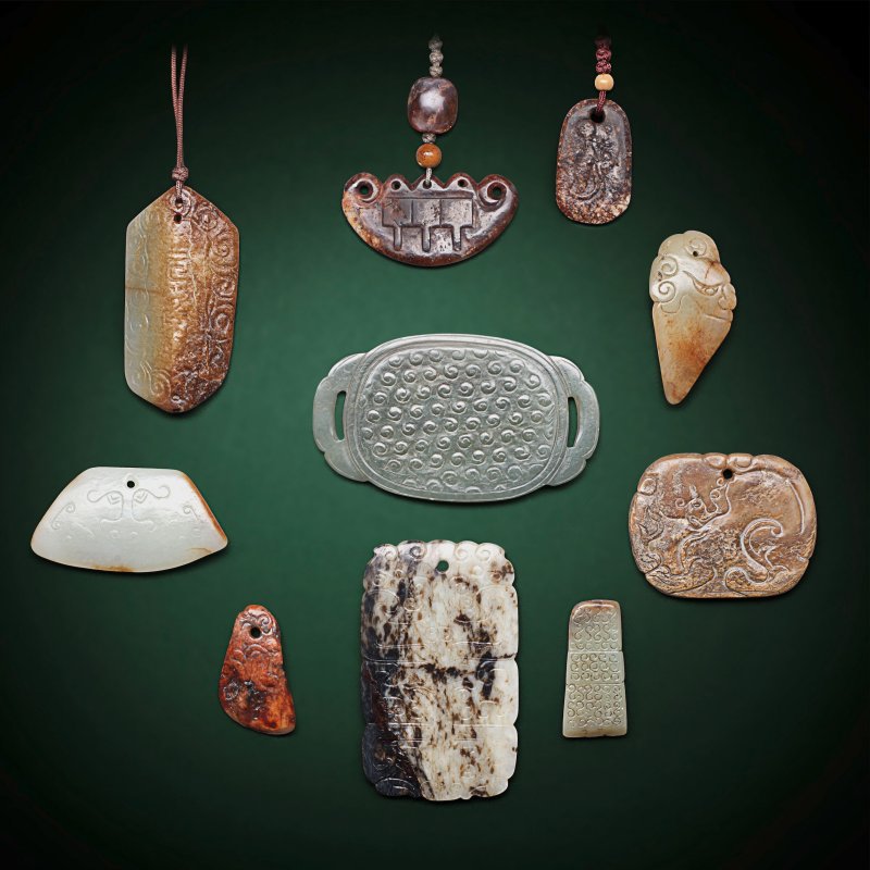清及更晚 玉雕一組十件 | A GROUP OF TEN ARCHAISTIC JADE CARVINGS - 图1