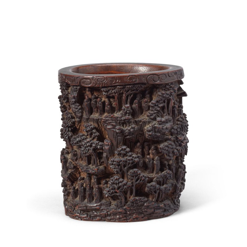 清晚期/二十世紀 竹雕士大夫圖筆筒 | A CARVED BAMBOO BRUSH POT, BITONG - 图4