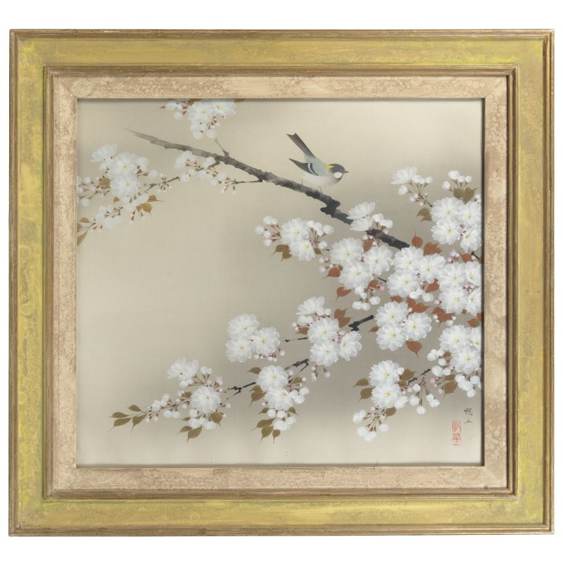 山田帆丘 花鳥 設色絹本 鏡框 | YAMADA HANKYU (1908-1989) - 图2