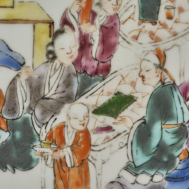 清 浅绛花鸟洗手盆、广彩人物盘 2件 - 图13