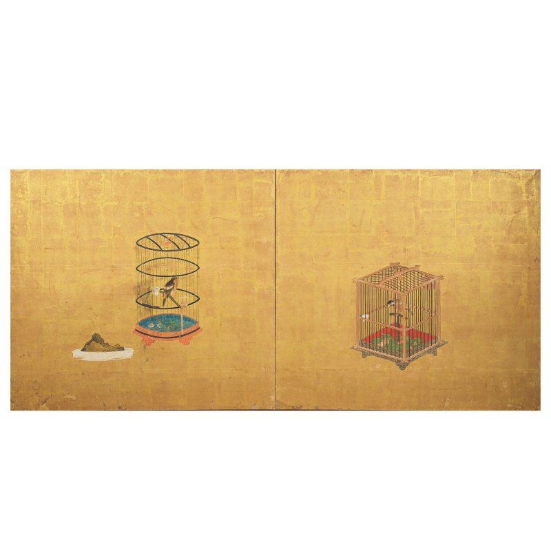 江戶時代 十七世紀 佚名 鳥籠圖兩扇屏風 | ANONYMOUS