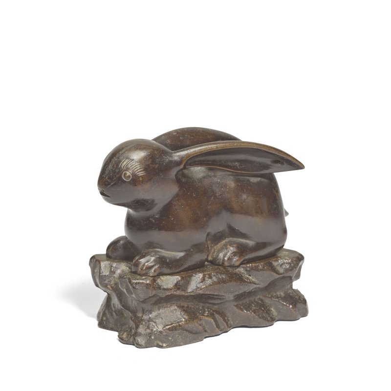 江戶時代 十七世紀 銅臥兔爐 | A BRONZE 'RECUMBENT HARE' KORO