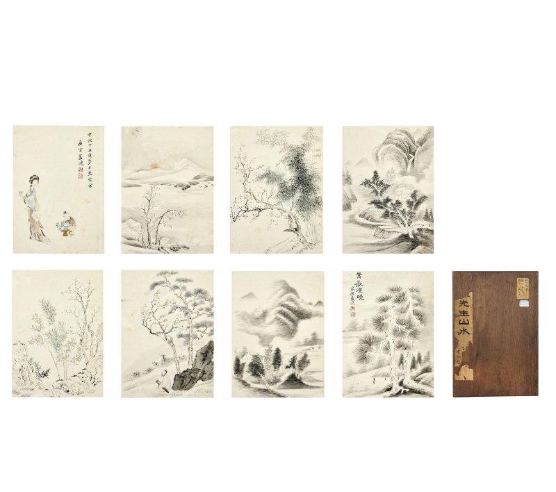 藍漣 山水人物冊頁八開 設色紙本 | LAN LIAN (1650-1730)