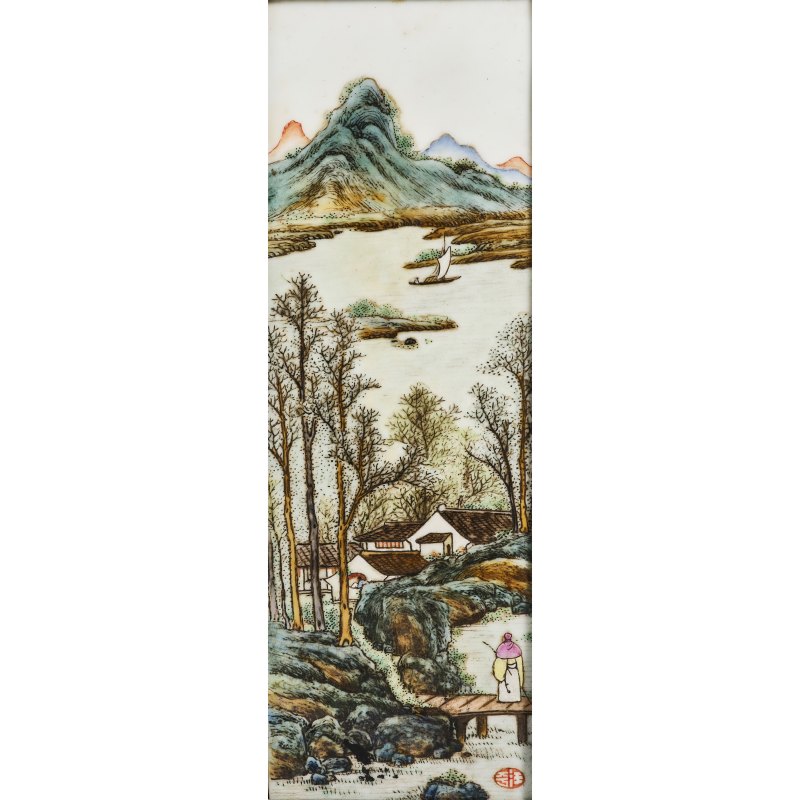 清 汪野亭册页瓷板 - 图5