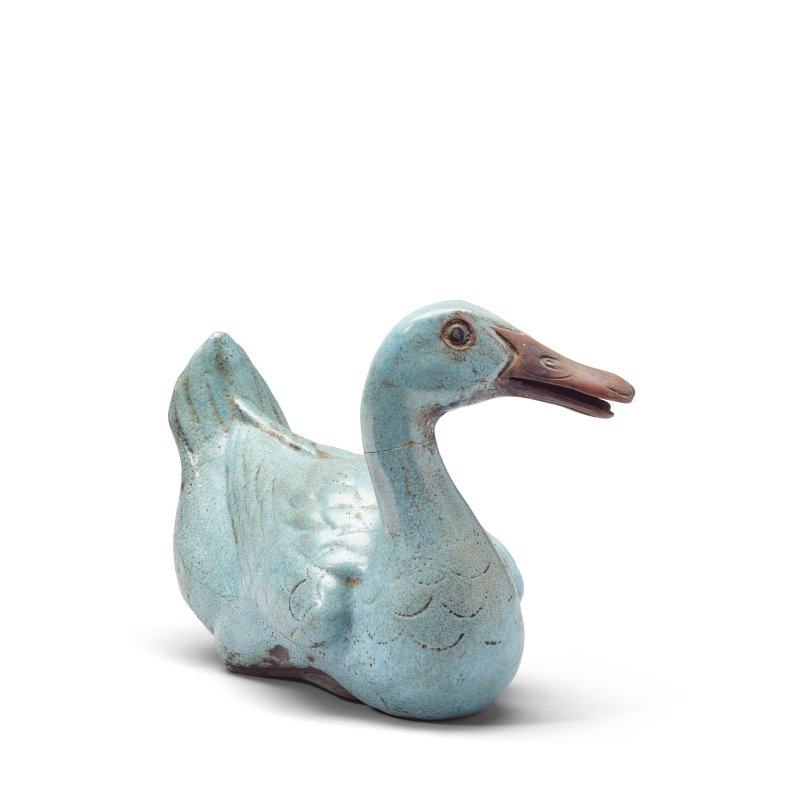 清乾隆 宜興段泥鴨 | A GLAZED YIXING STONEWARE FIGURE OF A DUCK