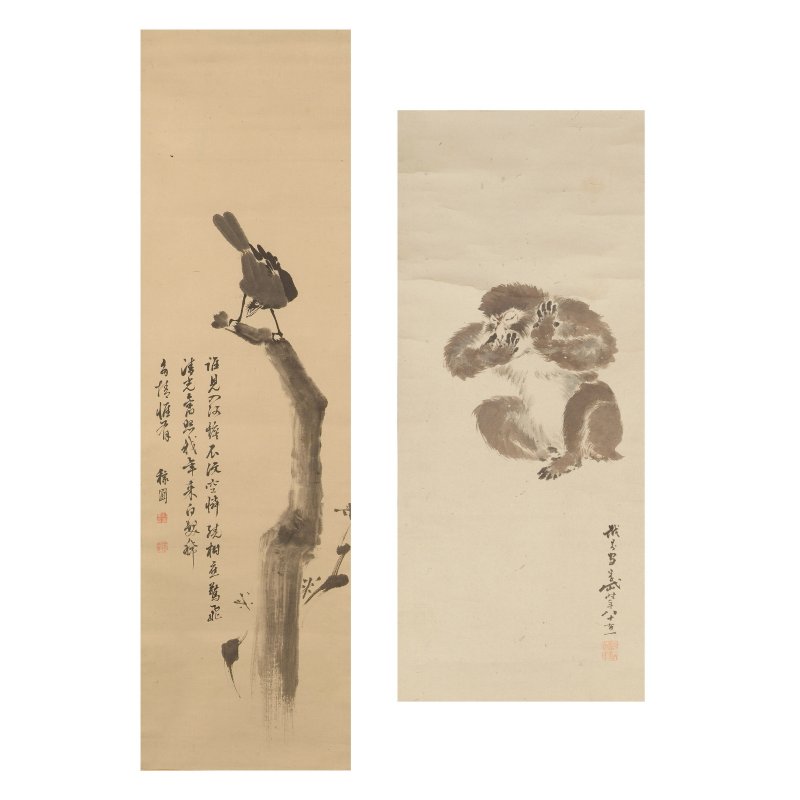 岸岸岱 猿 水墨紙本 立軸 一八六三年 | JIANG JIAPU (LATE 18TH/19TH CENTURY); KISHI GANTAI (1782-1865)