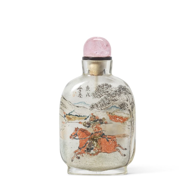 孟子受 一九一零年 玻璃内畫鼻烟壺 | AN INSIDE-PAINTED GLASS SNUFF BOTTLE