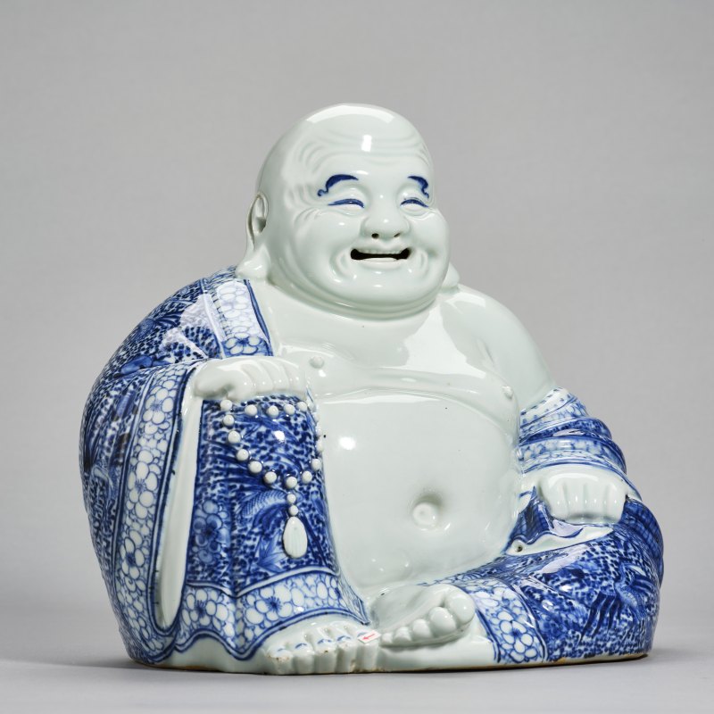 民国 朱茂记造款青花弥勒 - 图2