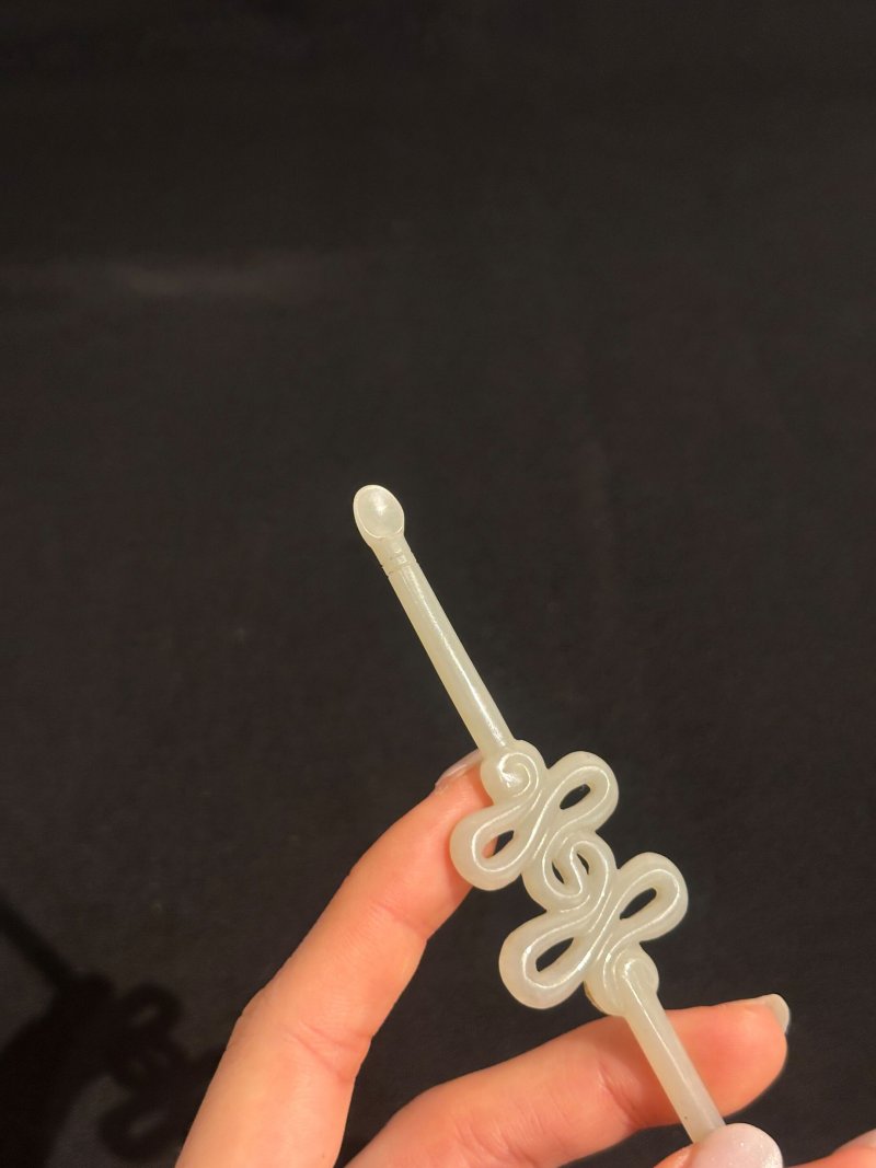 清十九世紀 青白玉耳挖簪、花頭簪二枚 | TWO GREENISH WHITE JADE HAIR PINS - 图5