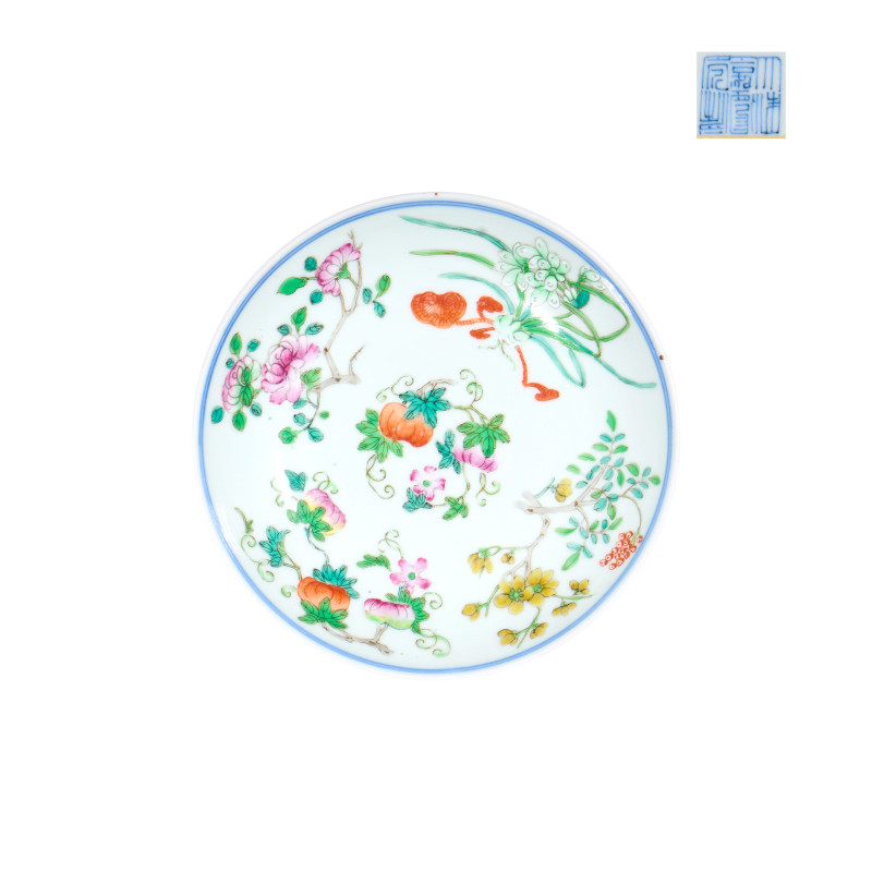 清嘉庆 粉彩花卉纹盘 - 图1