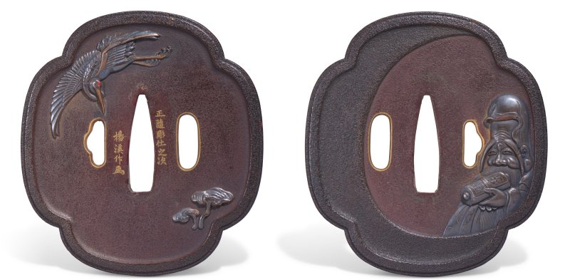 AN EXTREMELY RARE LACQUER TSUBA (HAND GUARD FOR A DAGGER)  JAPAN, EDO PERIOD (MID-19TH CENTURY), SIGNED YOKEI TSUKURU WITH CURSIVE MONOGRAM (KAO) (TOYOKAWA YOKEI II; 1813-1869)