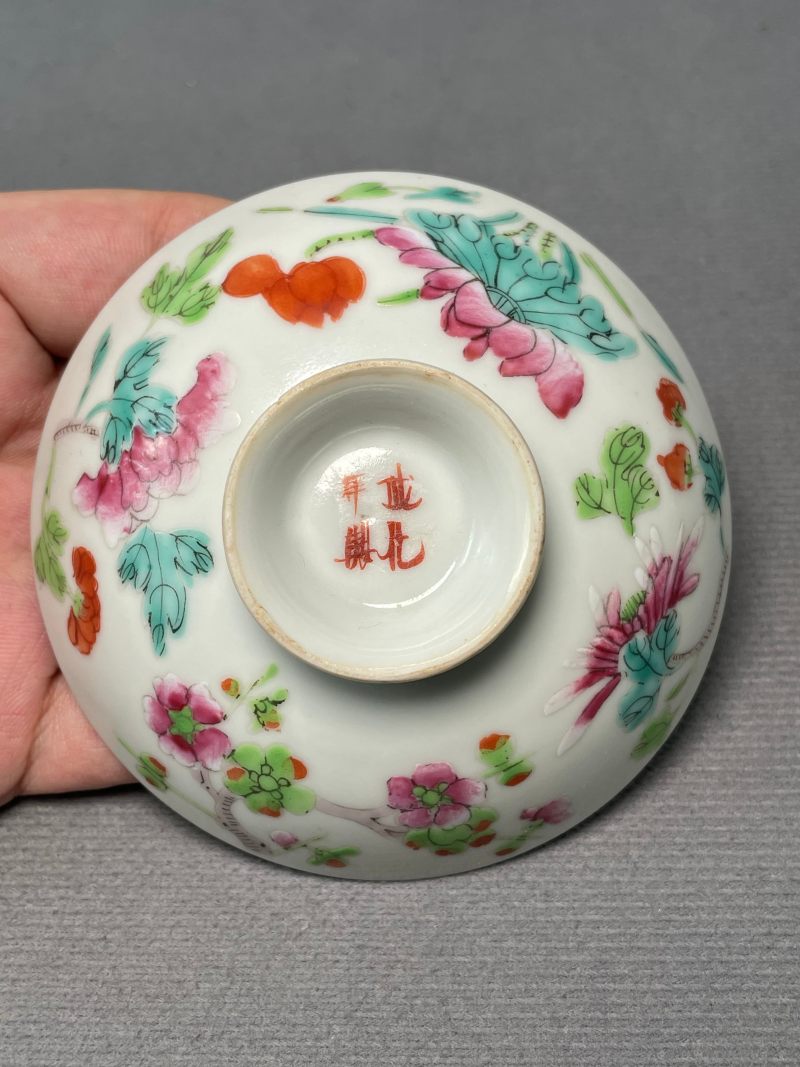 清道光 粉彩四季花卉纹盖碗 - 图14
