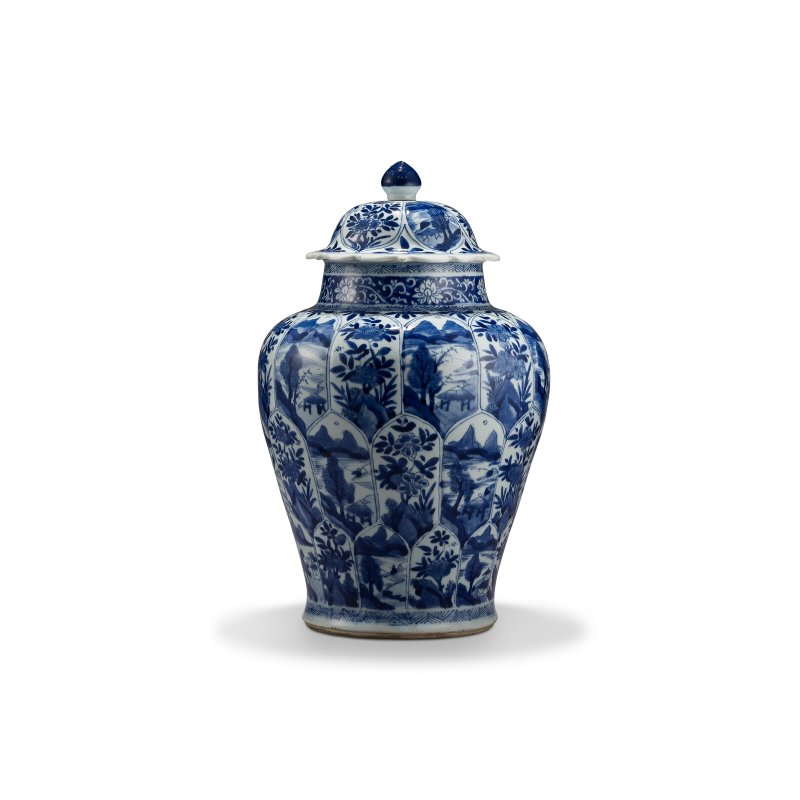 清康熙 青花模印山水花卉紋將軍蓋罐兩件  KANGXI PERIOD (1662-1722) - 图2