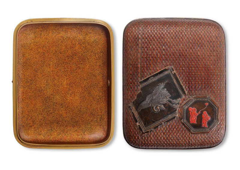 AN INLAID LACQUERED-RATTAN RYOSHIBAKO (DOCUMENT BOX)  STYLE OF OGAWA HARITSU (RITSUO, 1663-1747), EDO PERIOD (1615-1868), 18TH CENTURY