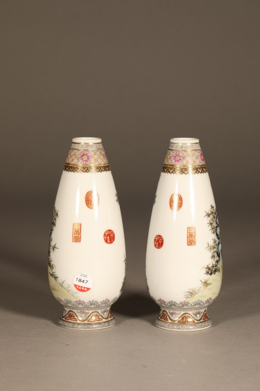 粉彩描金花鸟玉米瓶 - 图8