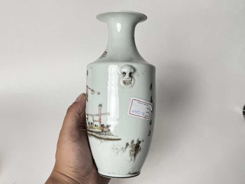 民国 粉彩黛玉葬花双耳瓶 - 图2