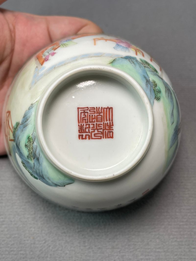 清道光 粉彩耕织图茶碗 - 图10