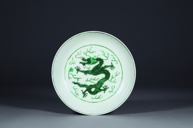 清 绿彩龙纹盘 - 图1