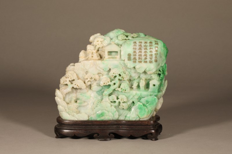 近代 翡翠刻鹿鸣呦呦山水诗文山子 - 图7