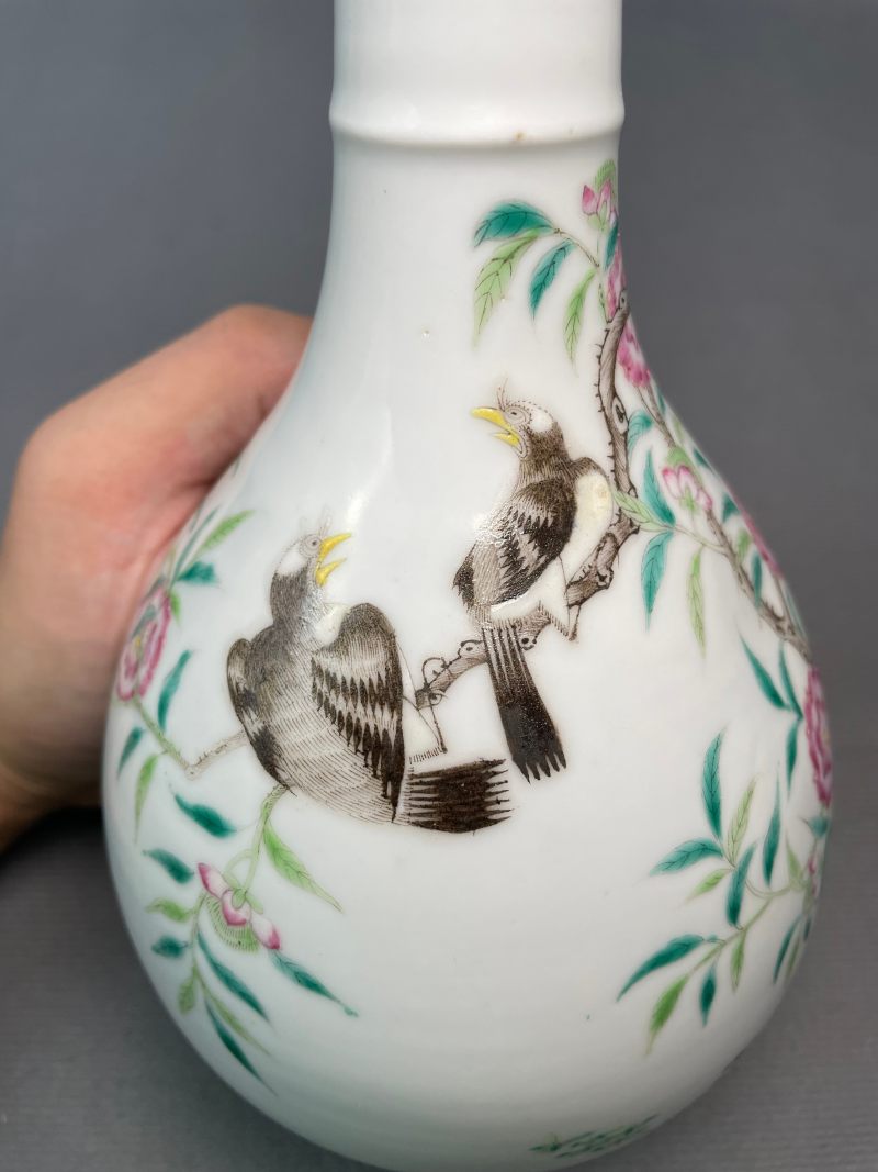清光绪 粉彩花鸟纹胆瓶 - 图7