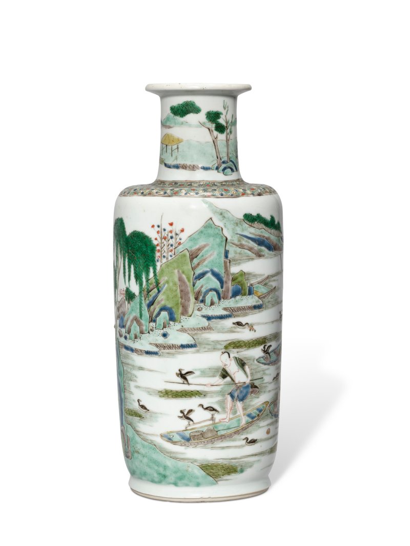 A SMALL FAMILLE VERTE ROULEAU VASE  CHINA, QING DYNASTY, KANGXI PERIOD (1662-1722) - 图2